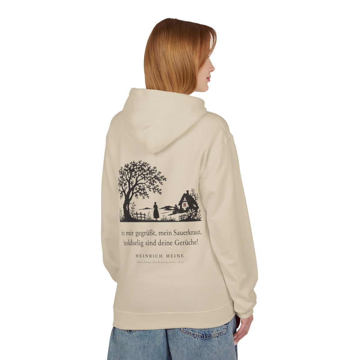 Unisex Fleece Hoodie mit Zitat - Heine - Sei mir gegrüßt, mein Sauerkraut – person-1-back