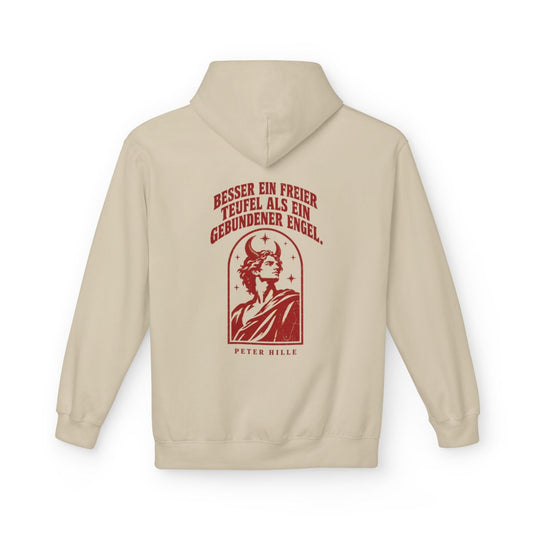 Unisex Fleece Hoodie mit Zitat - Hille - Besser ein freier Teufel Vintage – back