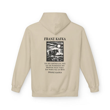 Unisex Fleece Hoodie mit Zitat - Kafka - Ich bin unpünktlich – back