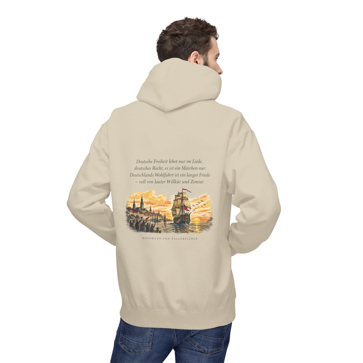 Unisex Fleece Hoodie mit Zitat - Fallersleben - Deutsche Freiheit lebet nur im Liede – person-2-back