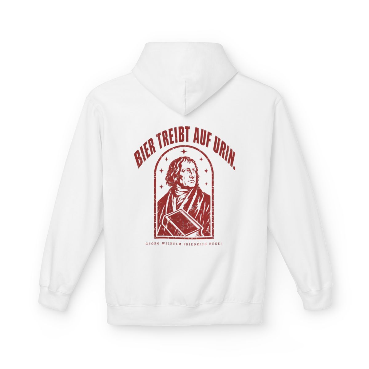 Unisex Fleece Hoodie mit Zitat - Hegel - Bier treibt auf Urin Vintage – back
