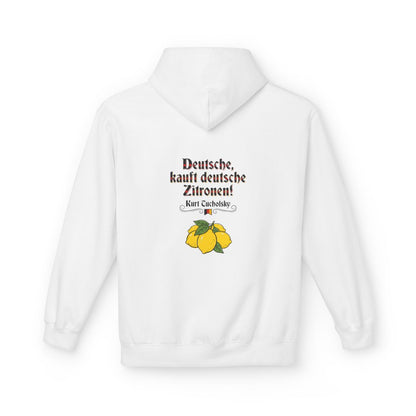 Unisex Fleece Hoodie mit Zitat - Tucholsky - Deutsche Zitronen – back