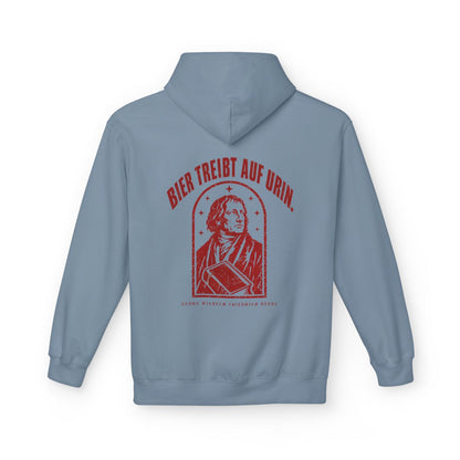 Unisex Fleece Hoodie mit Zitat - Hegel - Bier treibt auf Urin Vintage – back