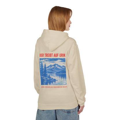 Unisex Fleece Hoodie mit Zitat - Hegel - Bier treibt auf Urin Plakat – person-1-back