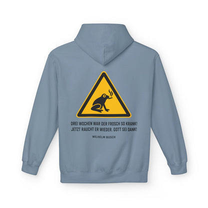 Unisex Fleece Hoodie mit Zitat - Busch - Drei Wochen war der Frosch so krank – back