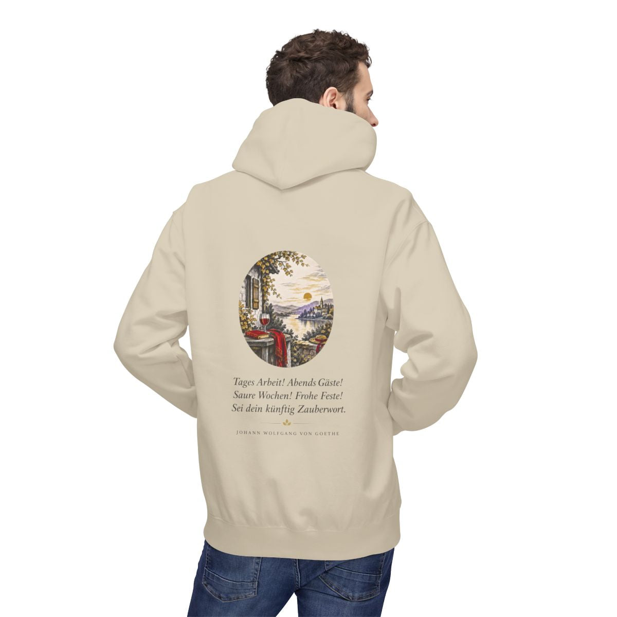 Unisex Fleece Hoodie mit Zitat - Goethe - Tages Arbeit – person-2-back