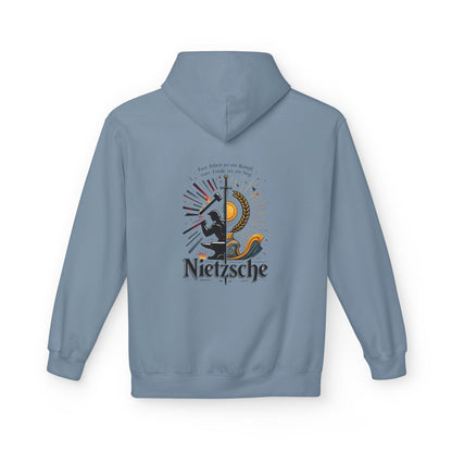 Unisex Fleece Hoodie mit Zitat - Nietzsche - Arbeit sei ein Kampf – back