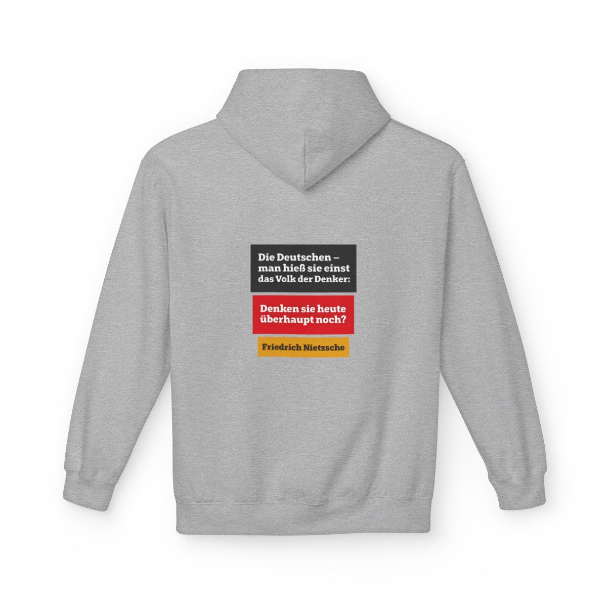 Unisex Fleece Hoodie mit Zitat - Nietzsche - Volk der Denker Balken – back
