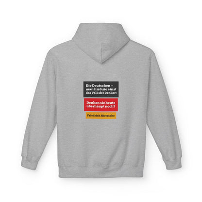 Unisex Fleece Hoodie mit Zitat - Nietzsche - Volk der Denker Balken – back