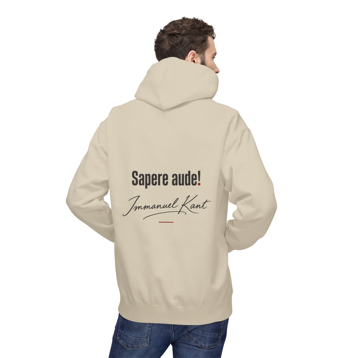 Unisex Fleece Hoodie mit Zitat - Kant - Sapere aude Signatur – person-2-back