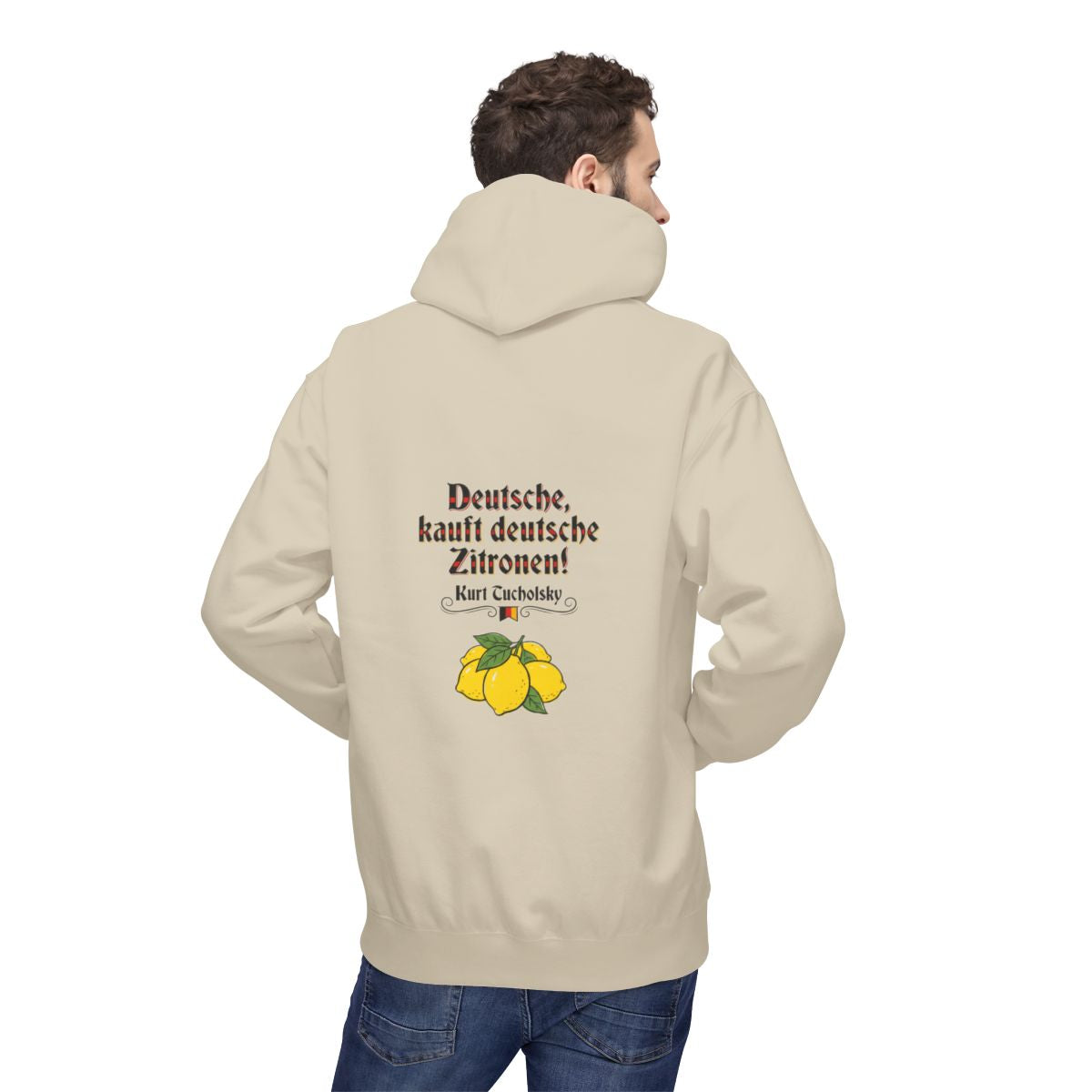 Unisex Fleece Hoodie mit Zitat - Tucholsky - Deutsche Zitronen – person-2-back