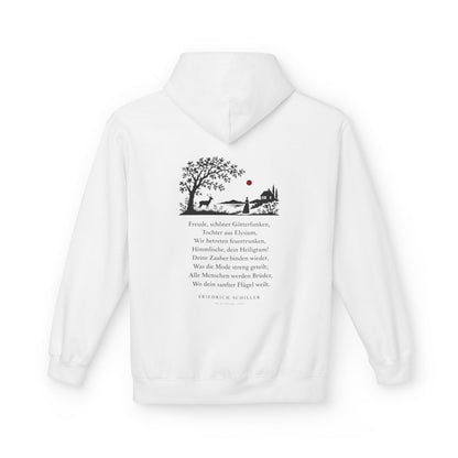 Unisex Fleece Hoodie mit Zitat - Schiller - Freude, schöner Götterfunken Scherenschnitt – back