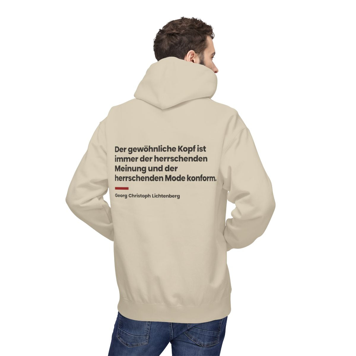 Unisex Fleece Hoodie mit Zitat - Lichtenberg - Der gewöhnliche Kopf ist immer – person-2-back