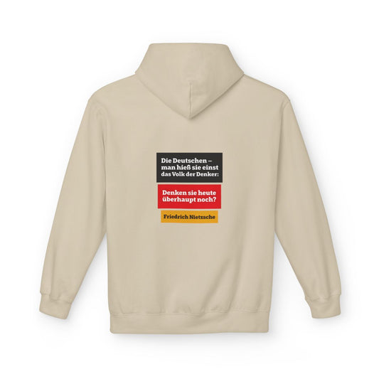Unisex Fleece Hoodie mit Zitat - Nietzsche - Volk der Denker Balken – back