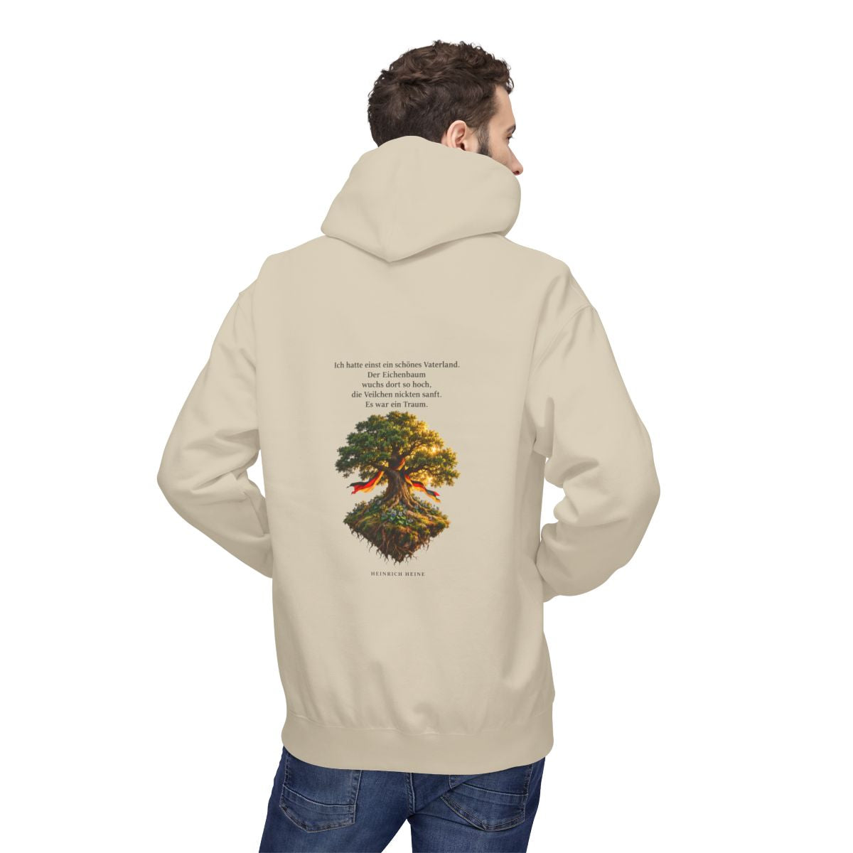 Unisex Fleece Hoodie mit Zitat - Heine - Schönes Vaterland Eiche – person-2-back