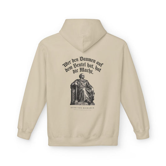 Unisex Fleece Hoodie mit Zitat - Bismarck - Wer den Daumen – back