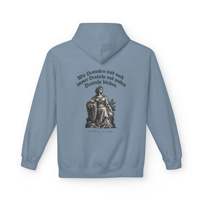Unisex Fleece Hoodie mit Zitat - Luther - Wir Deutschen sind noch immer Gravur – back