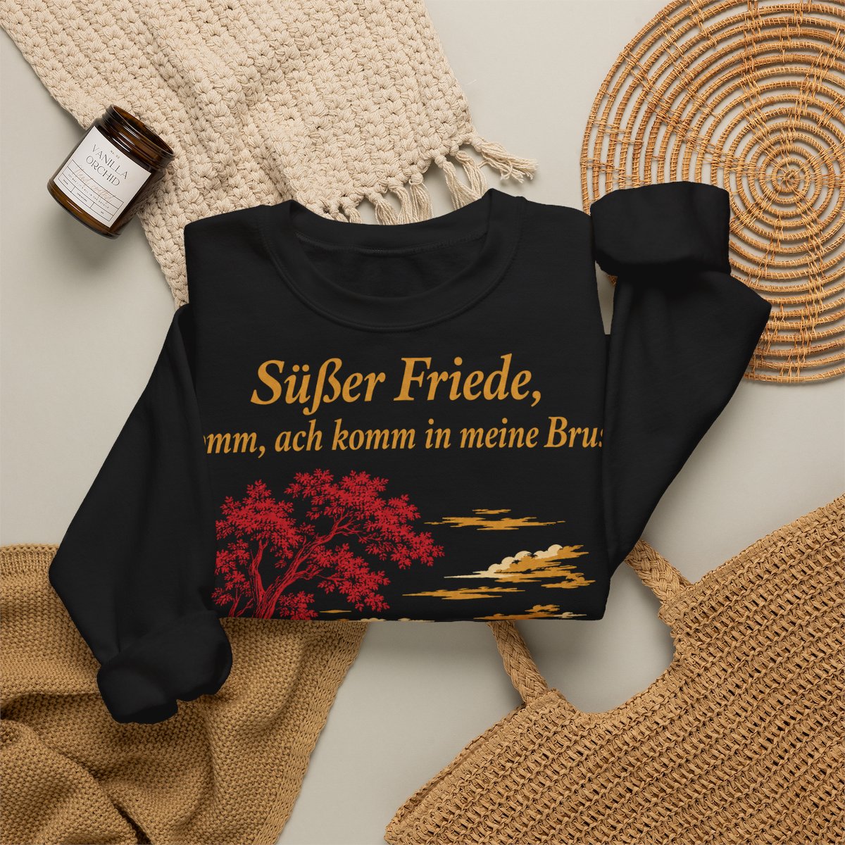 Unisex Sweatshirt mit Zitat - Goethe - Süßer Friede – folded-2