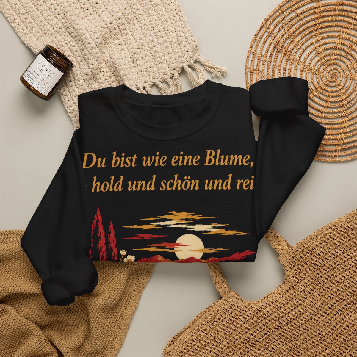 Unisex Sweatshirt mit Zitat - Heine - Du bist wie eine Blume – folded-2