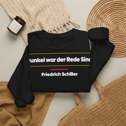 Unisex Sweatshirt mit Zitat - Schiller - Dunkel war der Rede Sinn – folded-2