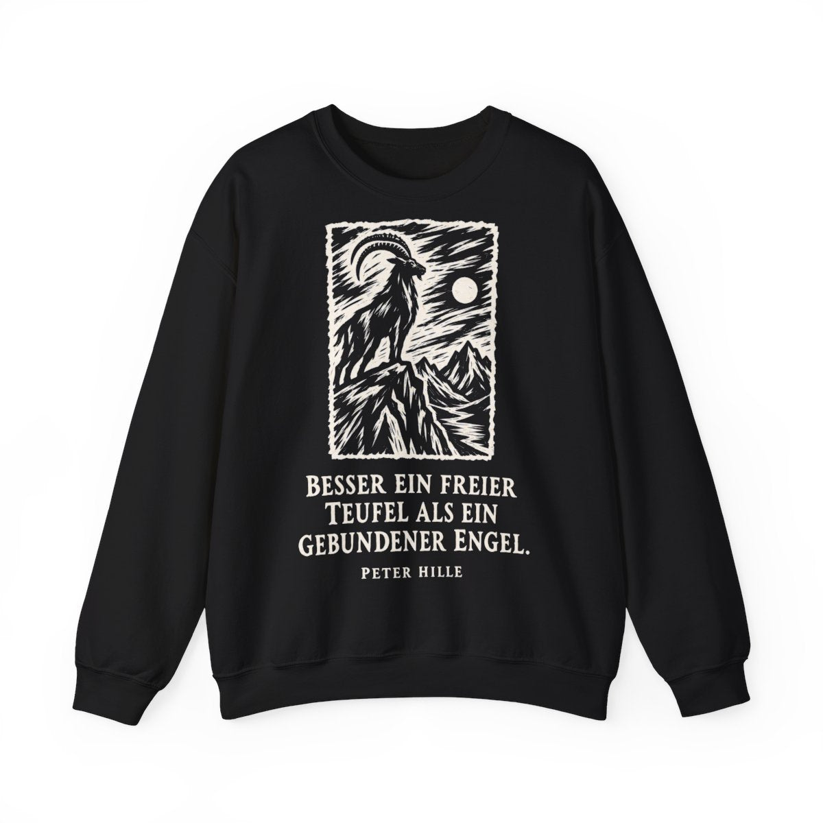 Unisex Sweatshirt mit Zitat - Hille - Besser ein freier Teufel Holzschnitt – front
