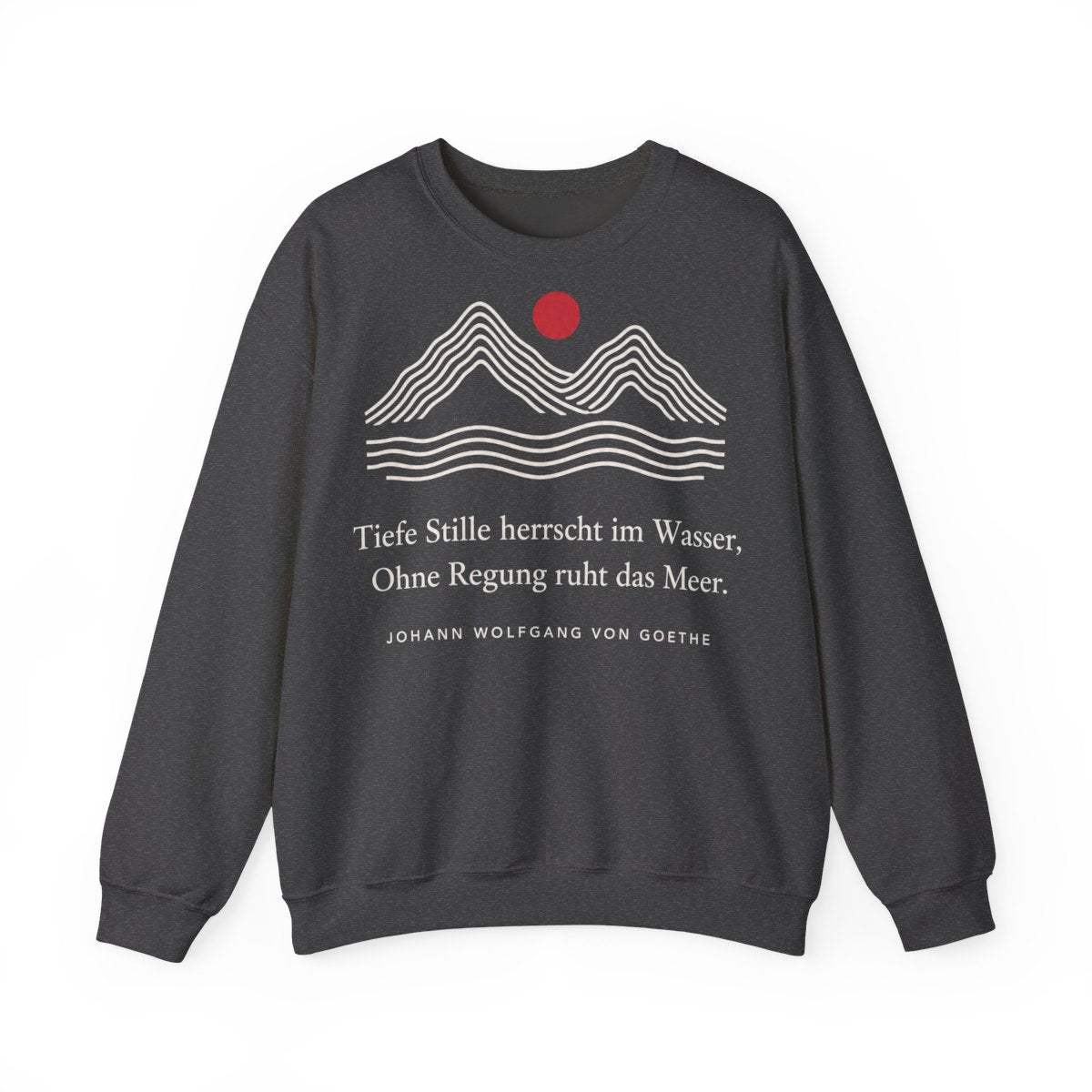 Unisex Sweatshirt mit Zitat - Goethe - Tiefe Stille herrscht im Wasser Linien – front