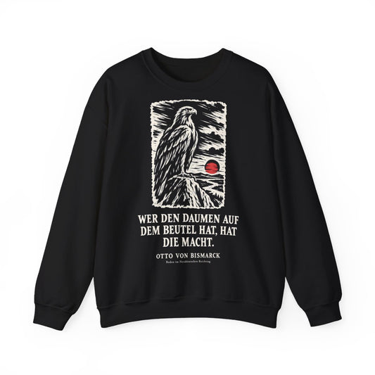 Unisex Sweatshirt mit Zitat - Bismarck - Wer den Daumen Holzschnitt – front