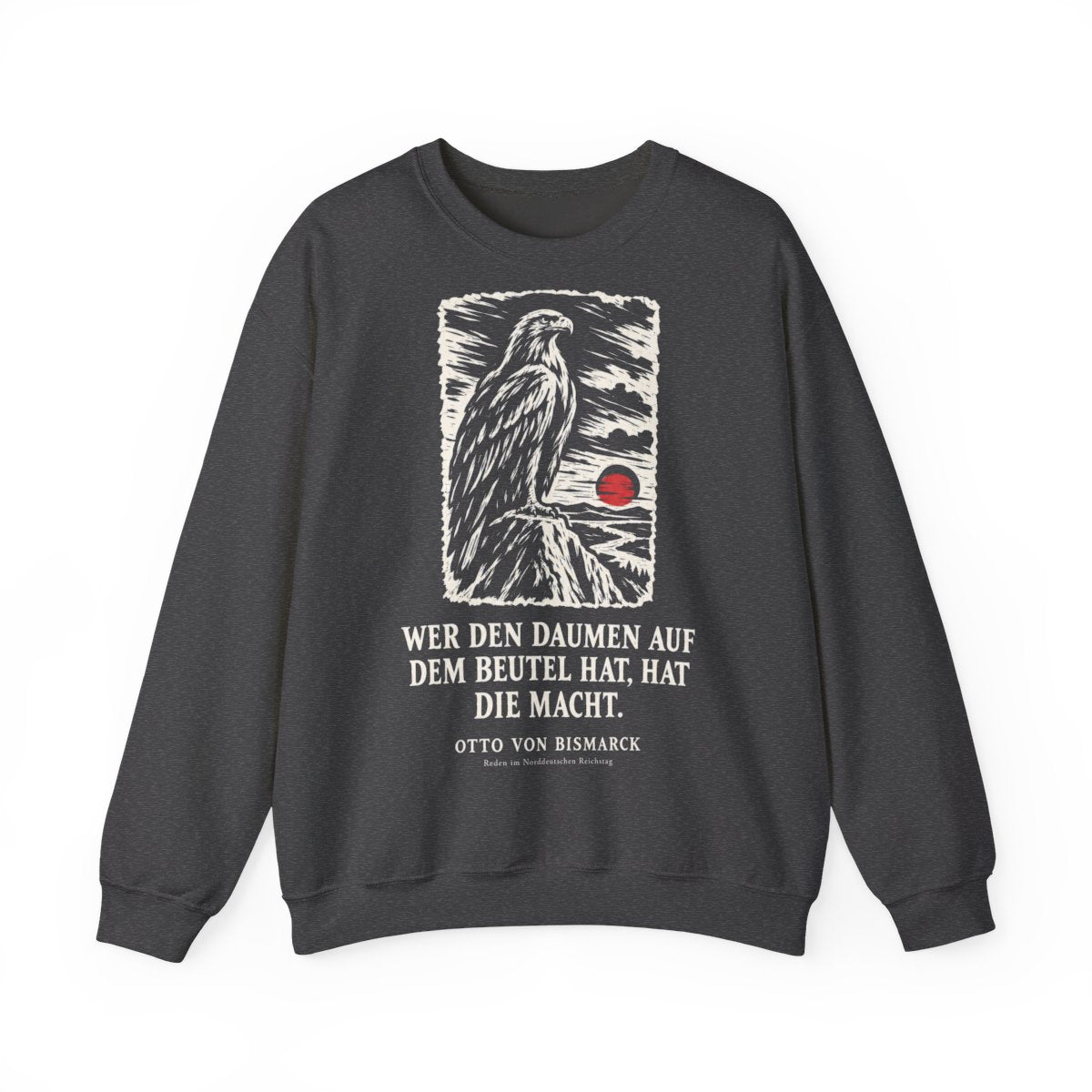 Unisex Sweatshirt mit Zitat - Bismarck - Wer den Daumen Holzschnitt – front