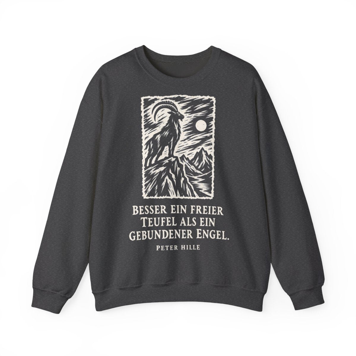 Unisex Sweatshirt mit Zitat - Hille - Besser ein freier Teufel Holzschnitt – front
