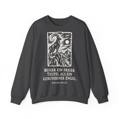 Unisex Sweatshirt mit Zitat - Hille - Besser ein freier Teufel Holzschnitt – front
