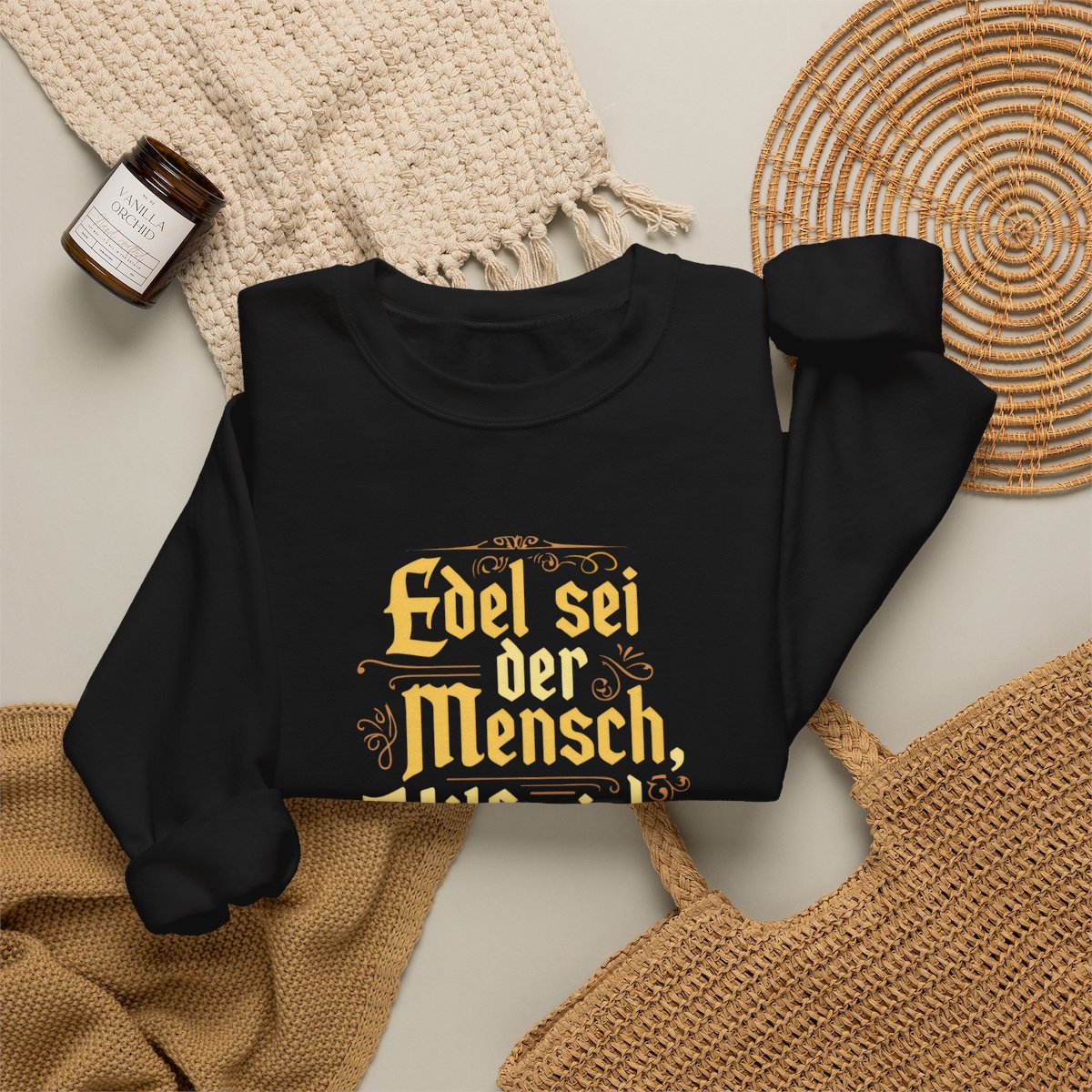 Unisex Sweatshirt mit Zitat - Goethe - Edel sei der Mensch – folded-2