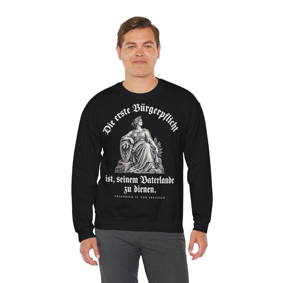 Unisex Sweatshirt mit Zitat - Preußen - Die erste Bürgerpflicht Gravur – person-3