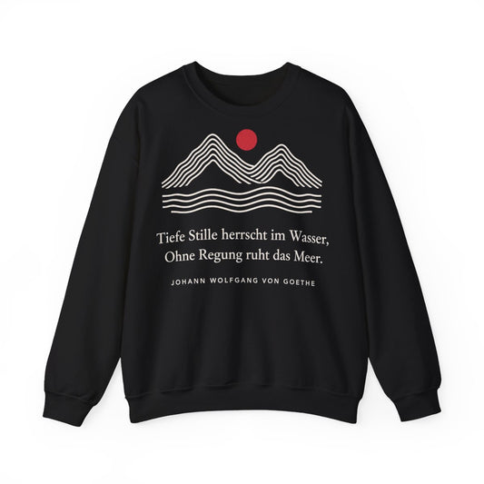 Unisex Sweatshirt mit Zitat - Goethe - Tiefe Stille herrscht im Wasser Linien – front