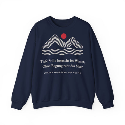 Unisex Sweatshirt mit Zitat - Goethe - Tiefe Stille herrscht im Wasser Linien – front