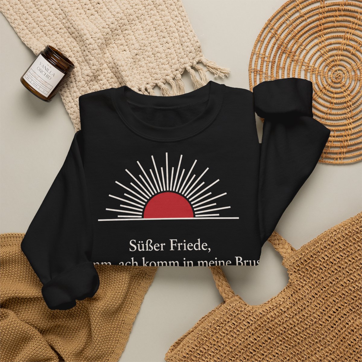 Unisex Sweatshirt mit Zitat - Goethe - Süßer Friede Linien – folded-2