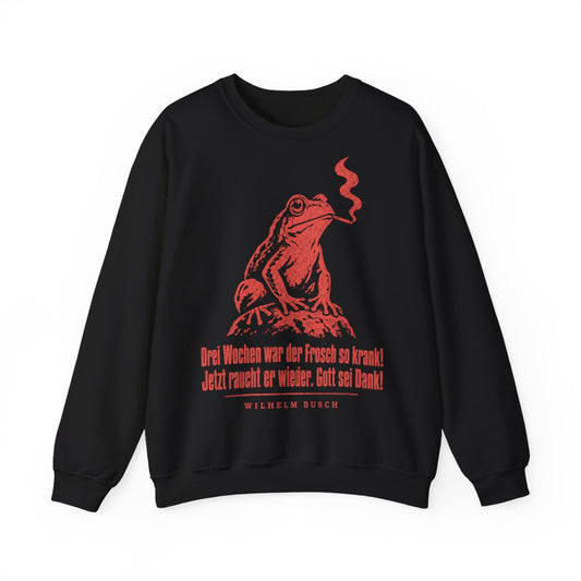 Unisex Sweatshirt mit Zitat - Busch - Drei Wochen war der Frosch so krank Vintage – front