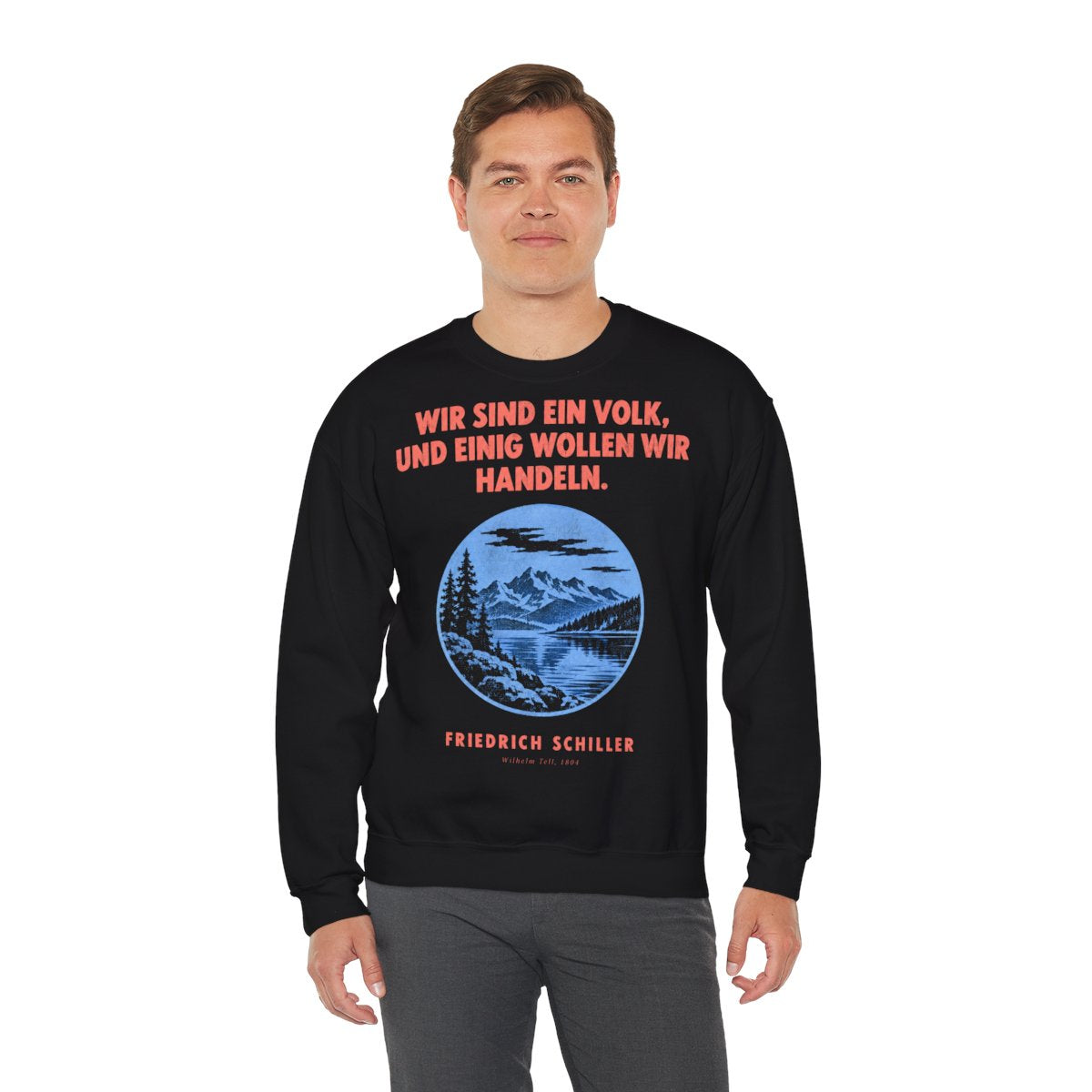Unisex Sweatshirt mit Zitat - Schiller - Wir sind ein Volk Plakat – person-3