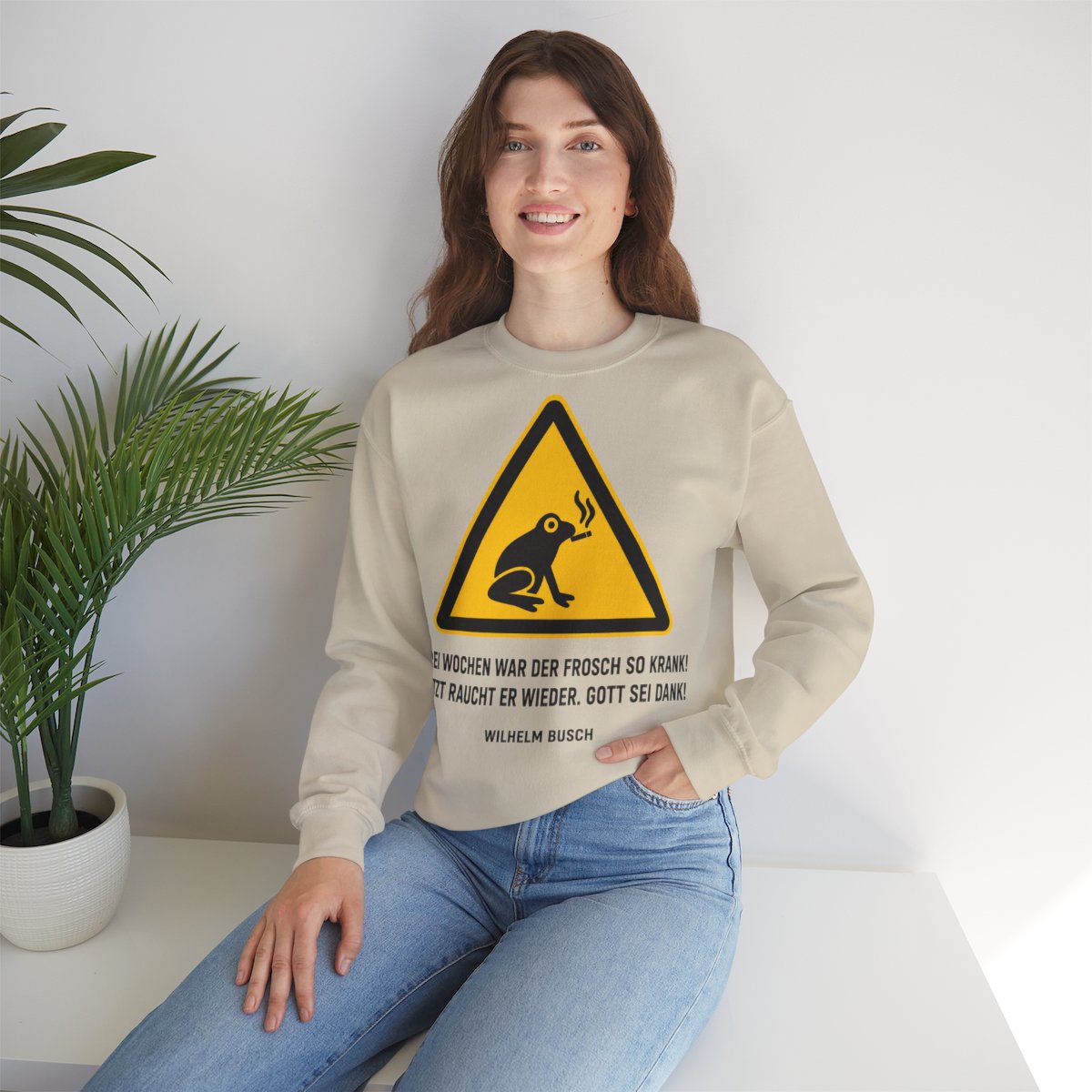 Unisex Sweatshirt mit Zitat - Busch - Drei Wochen war der Frosch so krank – lifestyle