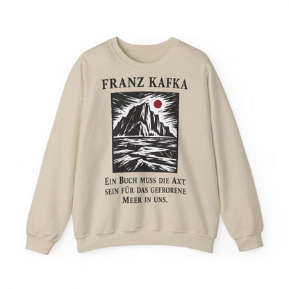 Unisex Sweatshirt mit Zitat - Kafka - Ein Buch muss die Axt Holzschnitt – front