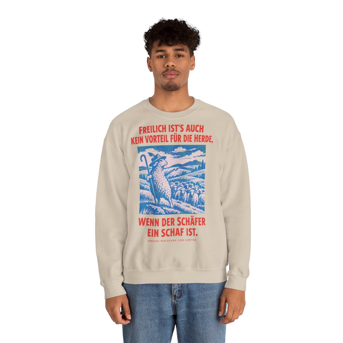 Unisex Sweatshirt mit Zitat - Goethe - Schäfer und Schaf (Plakat) – person-2