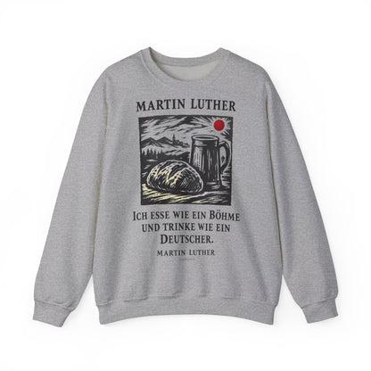 Unisex Sweatshirt mit Zitat - Luther - Ich esse wie ein Böhme Holzschnitt – front