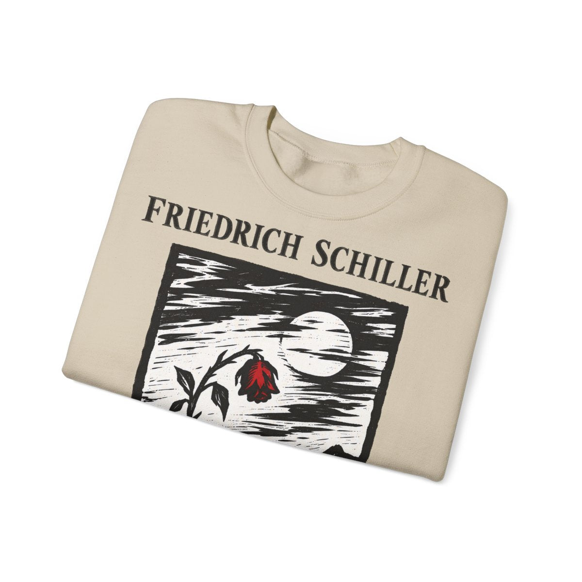 Unisex Sweatshirt mit Zitat - Schiller - Auch das Schöne muss sterben Holzschnitt – folded