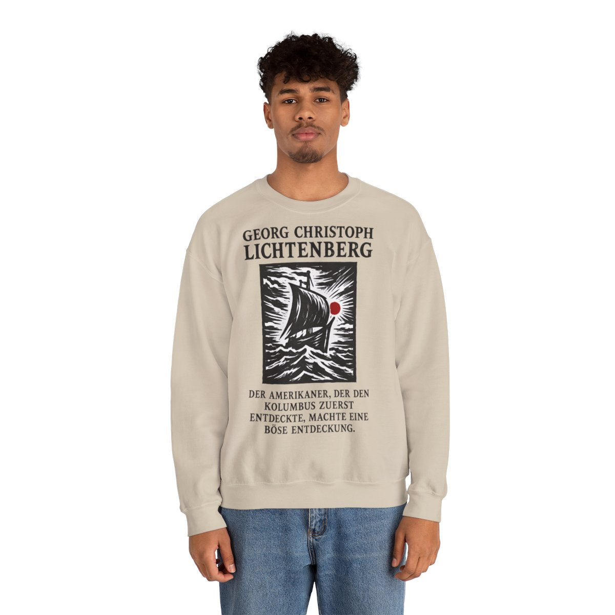 Unisex Sweatshirt mit Zitat - Lichtenberg - Der Amerikaner – person-2