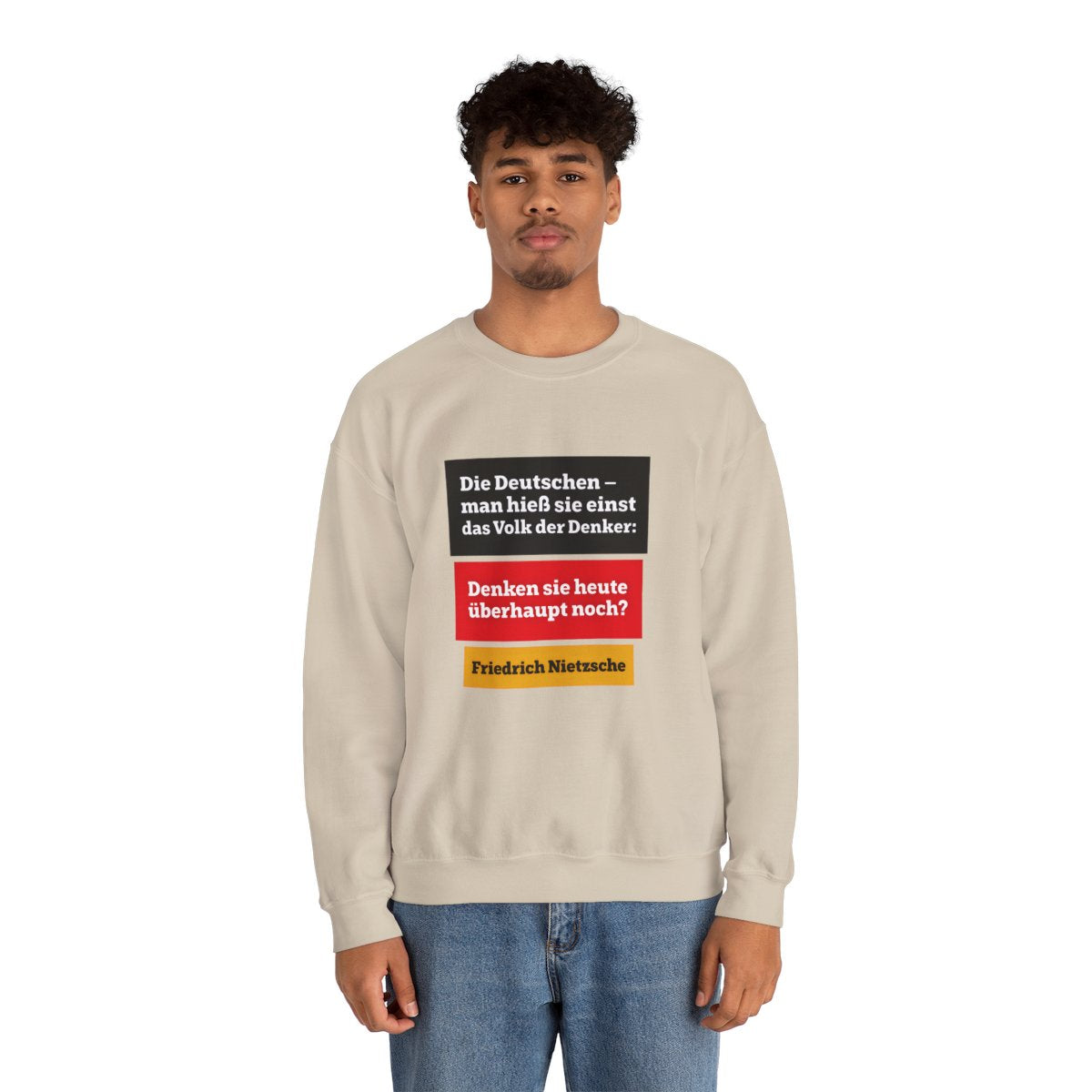 Unisex Sweatshirt mit Zitat - Nietzsche - Volk der Denker Balken – person-2