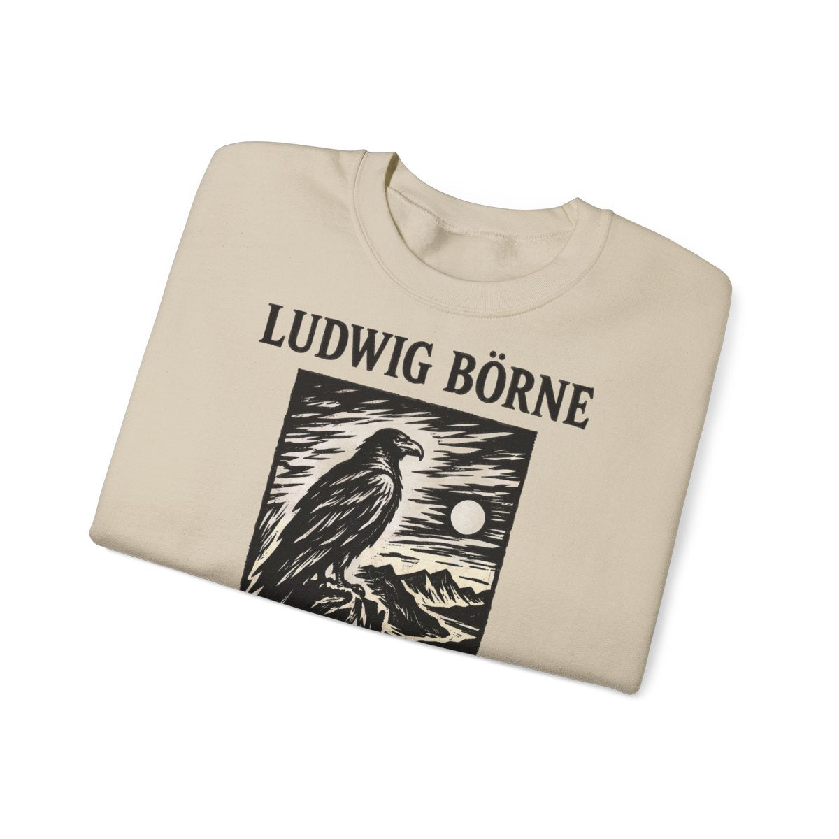 Unisex Sweatshirt mit Zitat - Börne - Das Geheimnis jeder Macht besteht Holzschnitt – folded
