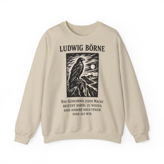 Unisex Sweatshirt mit Zitat - Börne - Das Geheimnis jeder Macht besteht Holzschnitt – front