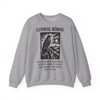 Unisex Sweatshirt mit Zitat - Börne - Das Geheimnis jeder Macht besteht Holzschnitt – front