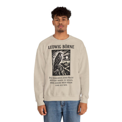 Unisex Sweatshirt mit Zitat - Börne - Das Geheimnis jeder Macht besteht Holzschnitt – person-2