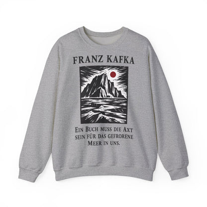 Unisex Sweatshirt mit Zitat - Kafka - Ein Buch muss die Axt Holzschnitt – front
