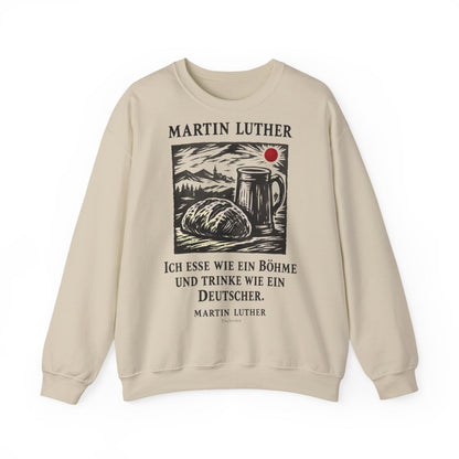 Unisex Sweatshirt mit Zitat - Luther - Ich esse wie ein Böhme Holzschnitt – front